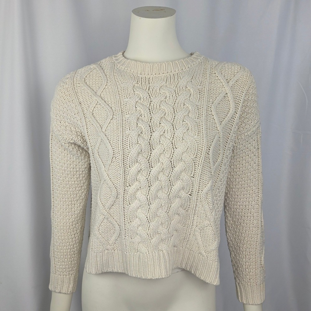 Forever 21 Cream Cable Knit Cropped Sweater Chunky Fisherman Pullover